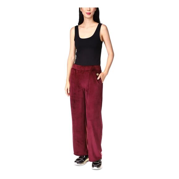MICHAEL MICHAEL KORS Womens Burgundy Pull-on Logo Velour Straight leg Pants L - Picture 3 of 4